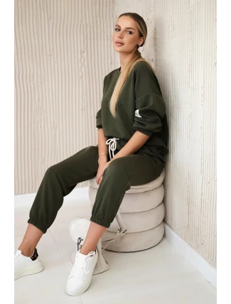 Komplet teplákové + kalhoty máslová látka khaki