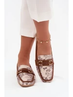 Vzorované mokasíny dámské s ozdobným prvkem béžovo-hnědé Evelora