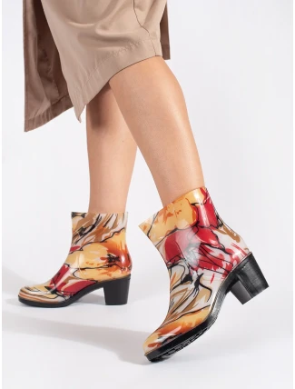 Jedinečné  gumáky vícebarevné dámské na širokém podpatku