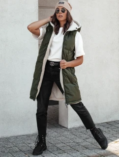 COSYVIVA dámská dlouhá prošívaná vesta s kapucí zelená FashionStreet TY4604