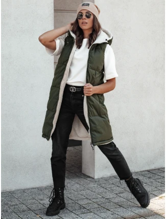 COSYVIVA dámská dlouhá prošívaná vesta s kapucí zelená FashionStreet TY4604