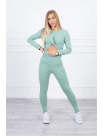 Sada s řasením na halence tmavě mátové barvy Sada s řasením na halence tmavě mátové barvy