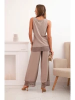 Dámský komplet z viskózy, top na širokých ramínkách a kalhoty s širokým nohavicemi fango Dámský komplet z viskózy, top na širokých ramínkách a kalhoty s širokým nohavicemi fango