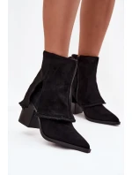 Dámské kotníkové boty na podpatku s otočeným horním lemem Černé Idalia