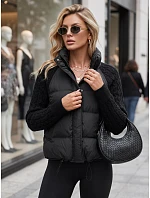 Dámská prošívaná péřová bunda s pletenými rukávy, černá, FashionStreet TY5930
