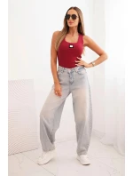 Dámská pruhovaná tílko s ozdobnou nášivkou bordová Dámská pruhovaná tílko s ozdobnou nášivkou bordová