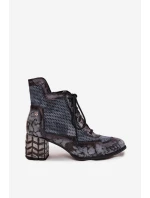 Kožené dámské kotníkové boty na podpatku Maciejka 06989-03 šedé