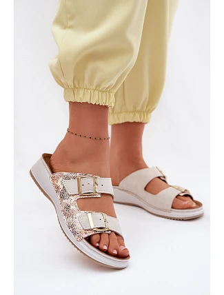 Dámské pantofle světle béžové s přezkami Inblu SD000001