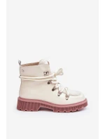 Kožené lesklé boty Trapery Dámské GOE MM2N4083 Bílé