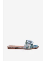 Ploché Dámské Pantofle S Ozdobnou Sponou Modré Clariola