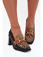 Dámské polobotky na podpatku s výstupky a zlatým detailem Černo-bežové Novella