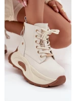 Kožené zateplené dámské kotníčkové boty na platformě GOE SS2N4300 světle béžové