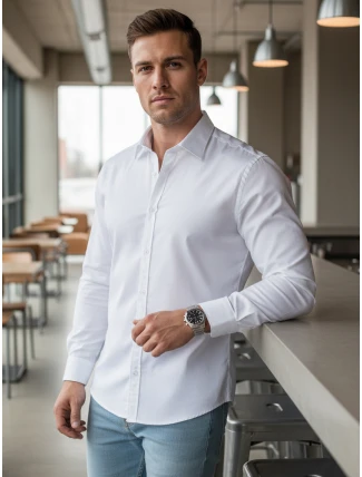 Pánská elegantní hladká bílá košile REGULAR FIT FashionStreet DX2540