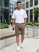 Pánské teplákové kraťasy se šňůrkou, tmavě béžové, FashionStreet SX2624