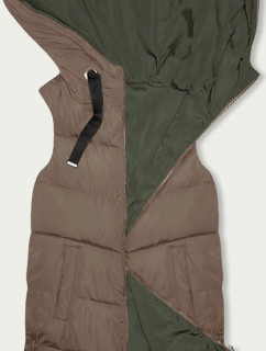 Béžovo-khaki dlouhá dámská oboustranná vesta (B8159-12)