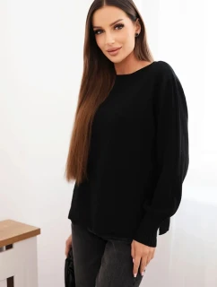 Dámský viskózový svetr s dlouhým rukávem a rozparkem po stranách černý