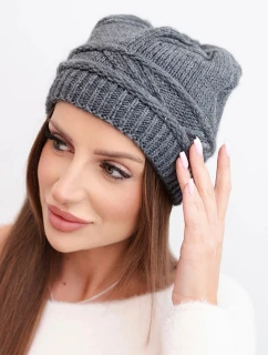 Dámská zimní čepice z vlny a s pleteným vzorem K428 grafitová