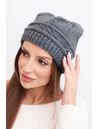Dámská zimní čepice z vlny a s pleteným vzorem K428 grafitová