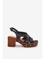 Kožené Sandály Na Podpatku Zazoo 1081 Černé Kožené Sandály Na Podpatku Zazoo 1081 Černé