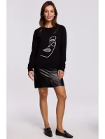 B167 Svetr s potiskem vpředu - černý