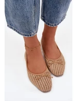Dámské baleríny s pletením a mašlí Belirra – camel