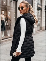 Dámská prošívaná vesta s kapucí a páskem, černá, FashionStreet TY5903 Dámská prošívaná vesta s kapucí a páskem, černá, FashionStreet TY5903