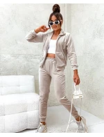 Béžový dámský velurový komplet s rozepínací mikinou (771)