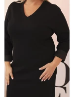 Dámská suknička Plus Size máslová s výstřihem do V a rukávem černá