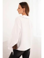 Dámská blůza z viskózy s V výstřihem a zavazováním u rukávů bílá