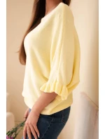 Dámský svetr typu netopýr s kulatým výstřihem žlutý