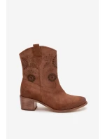 Semišové kožené dámské boty s výřezy na podpatku Zazoo 3844 hnědé