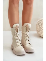 Lakované Zateplené Kotníkové Boty Workery s Ozdobou Béžové Kelilea