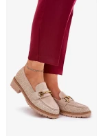 Dámské mokasíny s pletením a zlatým detailem Seffolia – béžové