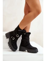 Dámské botky na masivním podpatku s přezkami a páskem černé Nerelisa