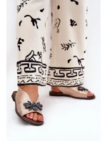 Lesklé dámské sandály s ozdobou ploché růžové zlato Russona