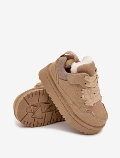 Dětské zateplené sneakers s kožíškem Mireen – béžové