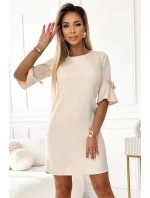 217-10 NEVA Trapézové šaty s rozšířenými rukávy - béžové s třpytkami