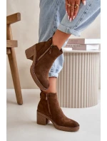 Zateplené Dámské Boty Na Podpatku Z Ekologického Zamsu Tmavě Hnědé Velarilla