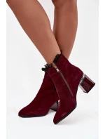 Semišové kožené dámské kotníkové boty na podpatku s ozdobou vyhřívané D&A MR52-127 bordó Semišové kožené dámské kotníkové boty na podpatku s ozdobou vyhřívané D&A MR52-127 bordó