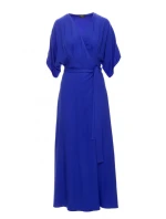 S406 Viskózové maxi šaty se zavinovacím vzorem - modré