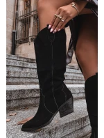Dámské zateplené kožené semišové cowboy kozačky Urselle – černé Dámské zateplené kožené semišové cowboy kozačky Urselle – černé