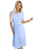 465-4 MIA Plisované šifonové midi šaty se širokým páskem - MODRÁ 465-4 MIA Plisované šifonové midi šaty se širokým páskem - MODRÁ