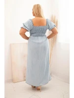 Dámské šaty plus size s krátkým rukávem a řasením z tencelu maxi světle džínová