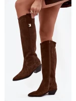 Kožené semišové kozačky cowboyové zateplené Zazoo 4224 čokoládové Kožené semišové kozačky cowboyové zateplené Zazoo 4224 čokoládové