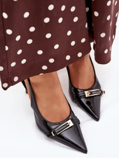 Dámské lakované lodičky na jehlovém podpatku se zlatou sponou Vivae – černé