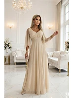 Dlouhé lehké třpytivé šaty 655-4  béžové - Numoco