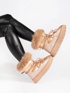 Jedinečné zlaté sněhule dámské platforma