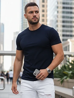 Pánské klasické tmavě modré tričko FashionStreet RX5673