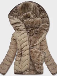 Béžová krátká oboustranná dámská zimní bunda (2M-21507)
