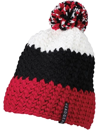 Daiber MB 7940 3-barevná háčkovaná čepice s bambulí 03.7940 red/black/white Daiber MB 7940 3-barevná háčkovaná čepice s bambulí 03.7940 red/black/white